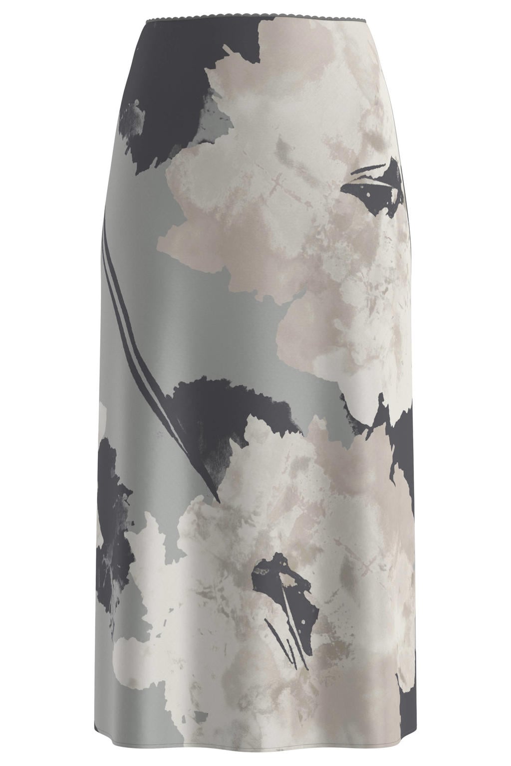 Grijs en ecru dames s.Oliver BLACK LABEL midi rok met print gemaakt van viscose