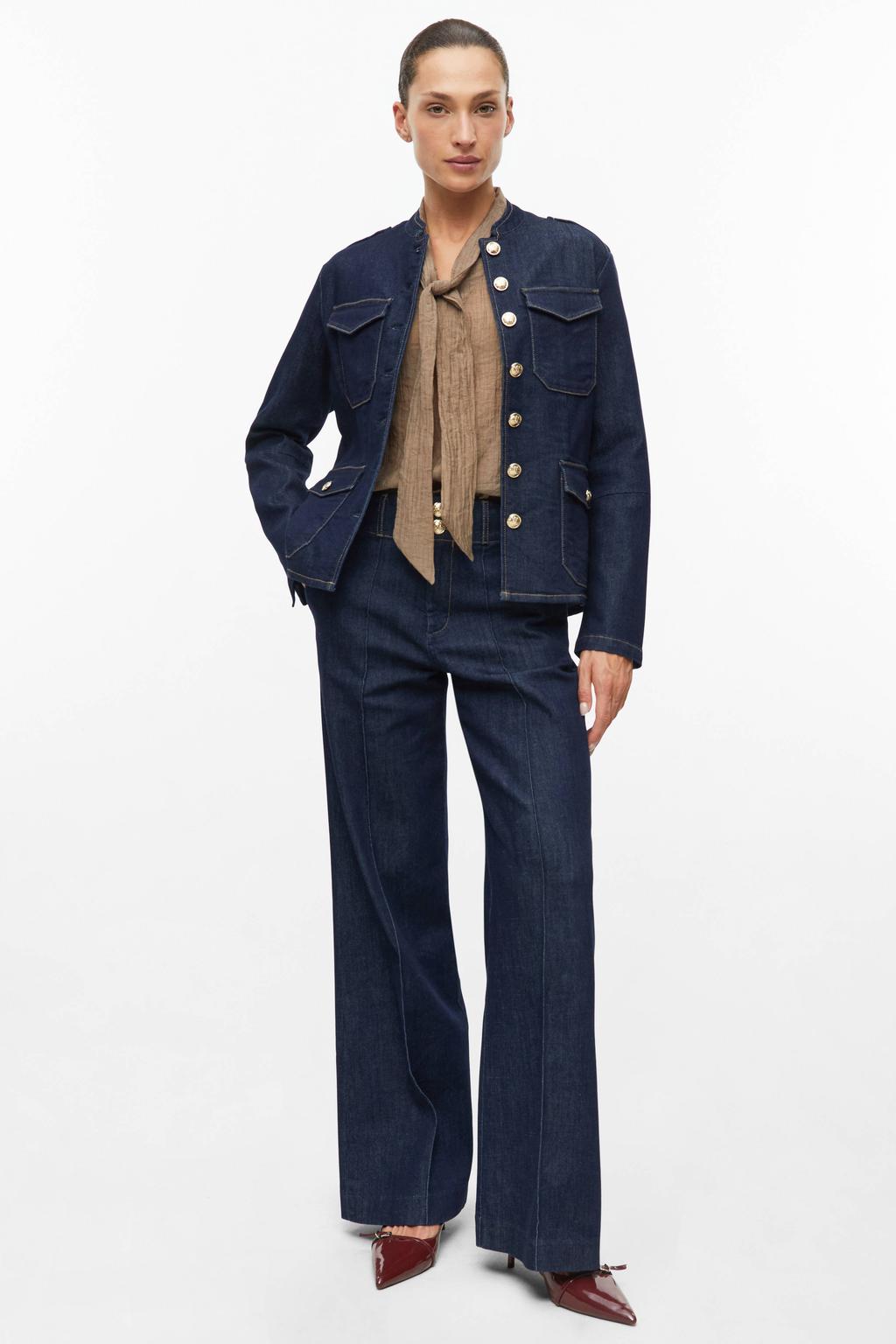 Bruine dames s.Oliver BLACK LABEL blouse van lyocell met effen, lange mouwen, strikkraag en knoopsluiting