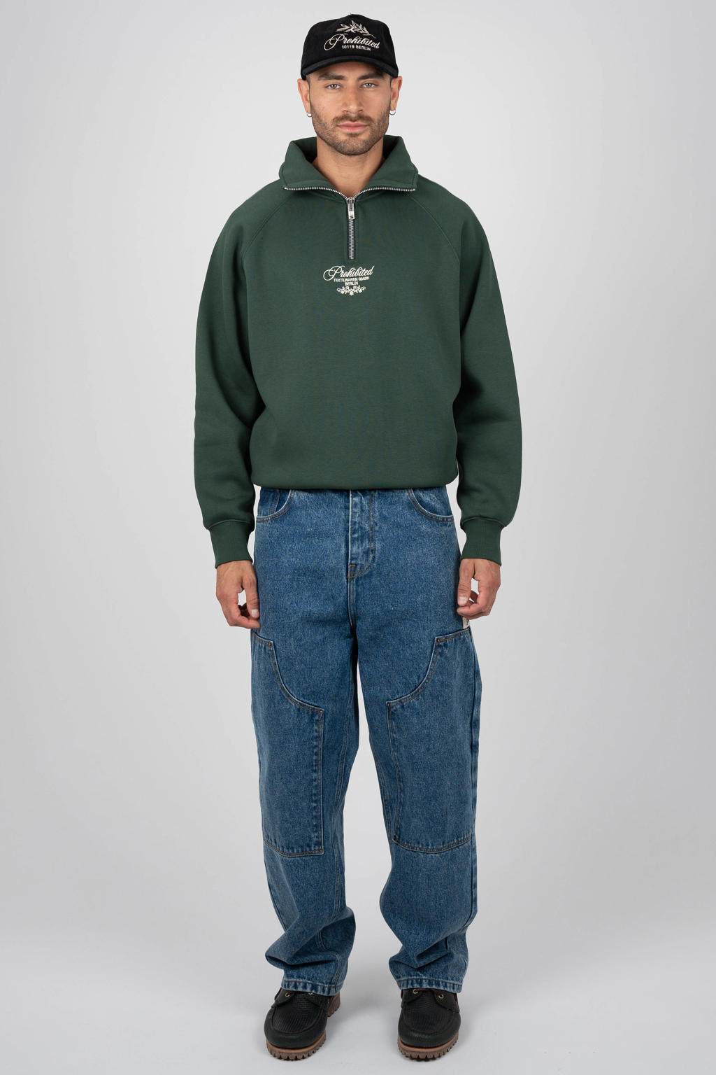 Prohibited oversized sweater met print - groen
