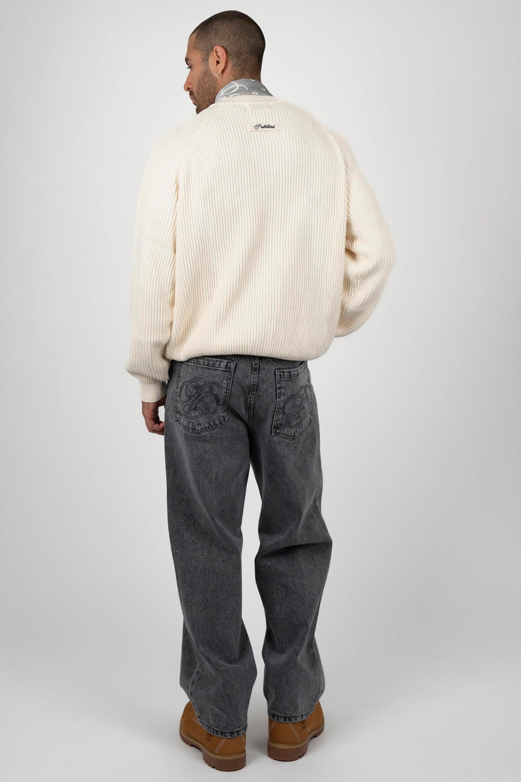 Ecru heren Prohibited katoenen oversized gebreide trui crème met lange mouwen en ronde hals
