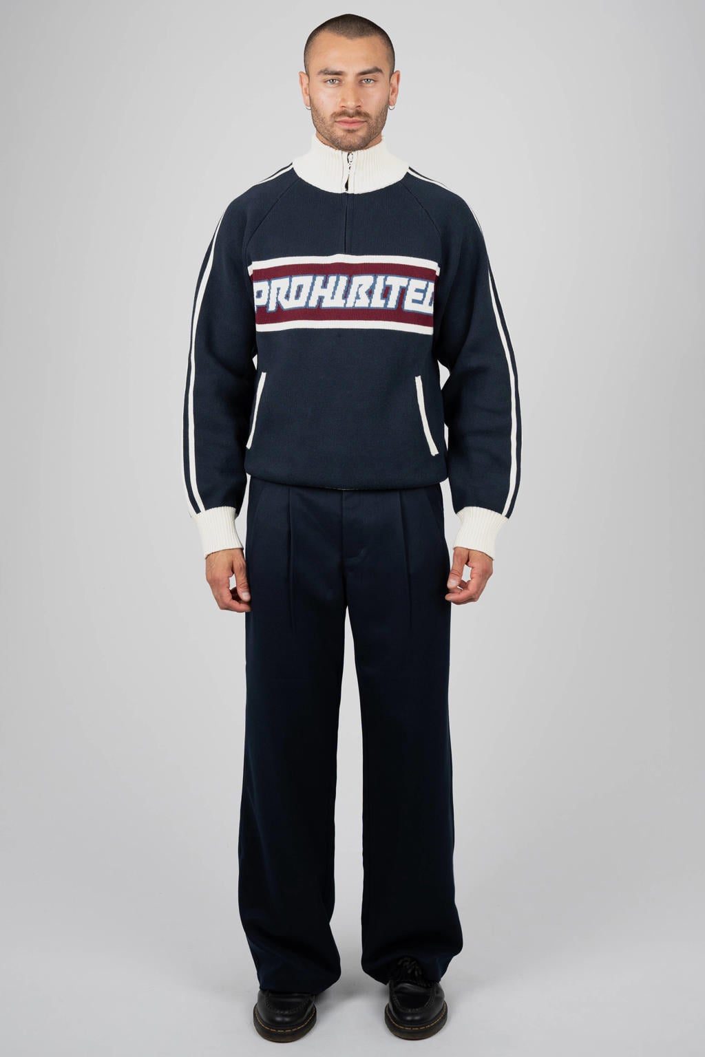 Prohibited katoenen regular fit gebreide jacquard trui met print - donkerblauw