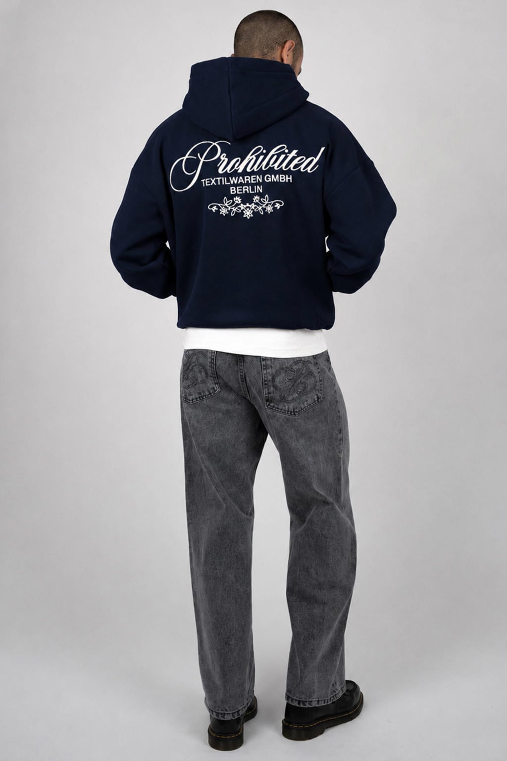 Prohibited oversized hoodie met backprint - donkerblauw