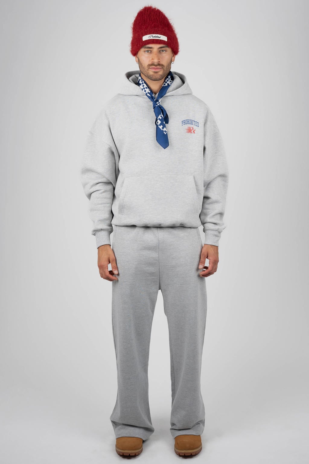 Prohibited oversized hoodie met backprint - grijs