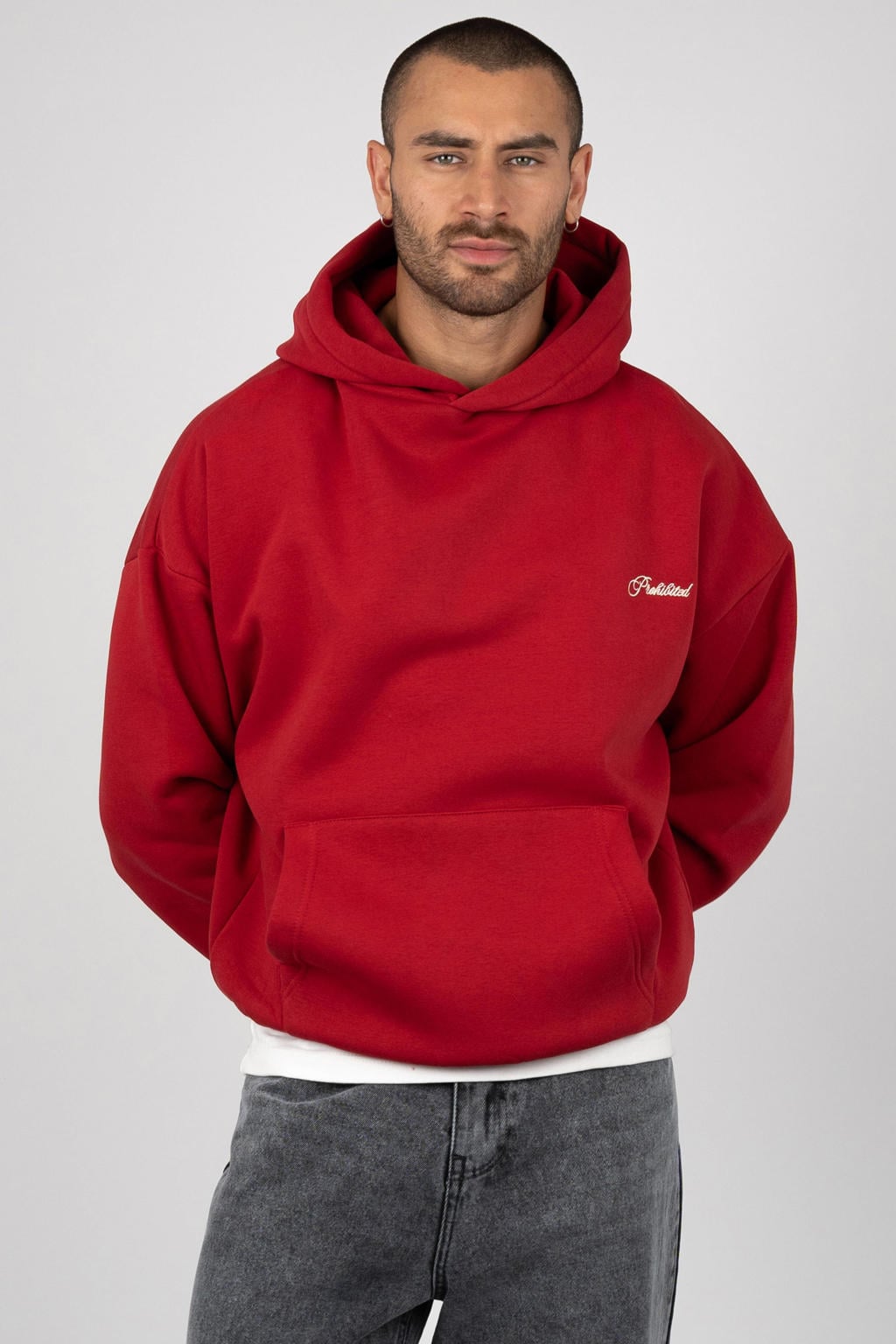 Prohibited oversized hoodie met backprint - rood