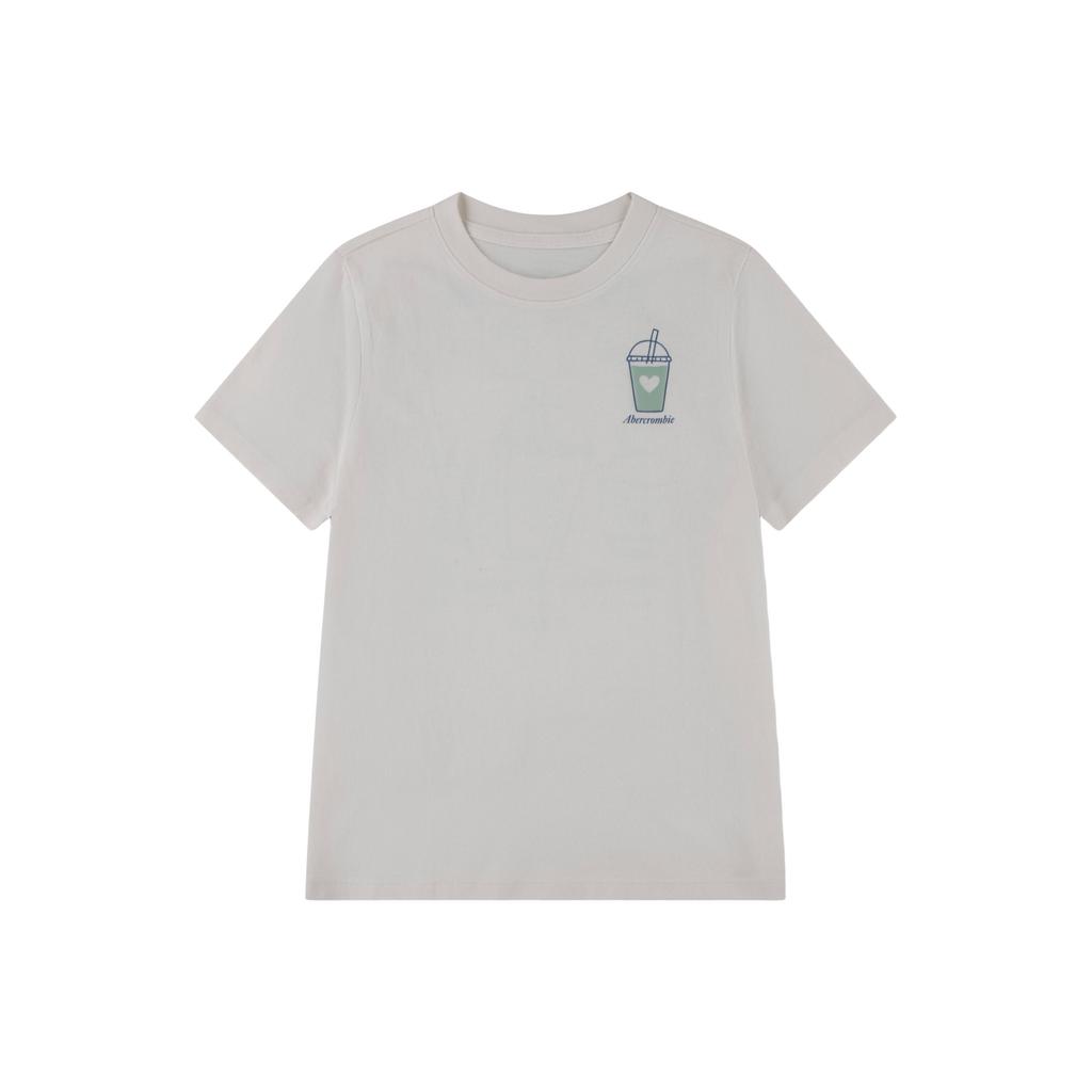 Ecru meisjes Abercrombie & Fitch T-shirt van katoen met backprint, korte mouwen en ronde hals