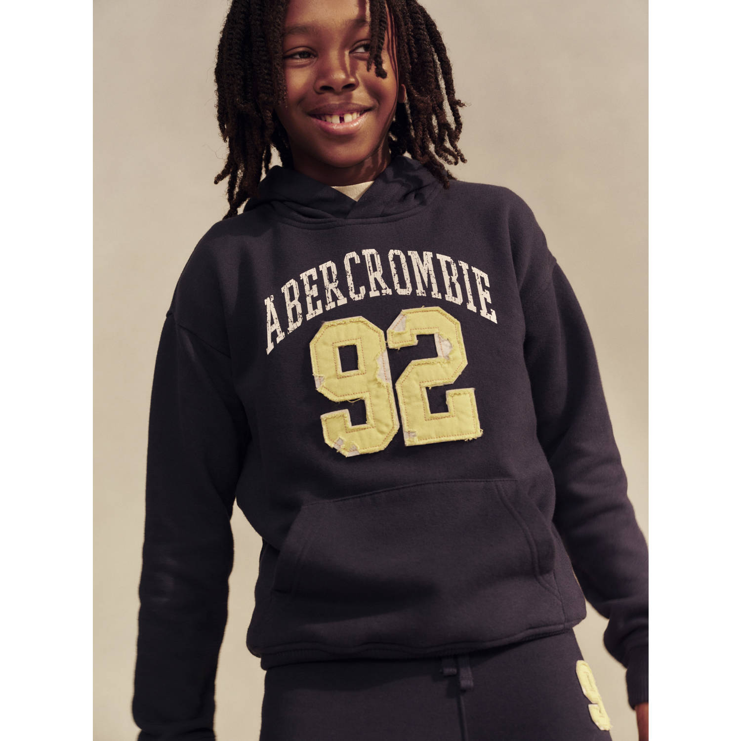 Abercrombie & Fitch hoodie met tekst donkerblauw