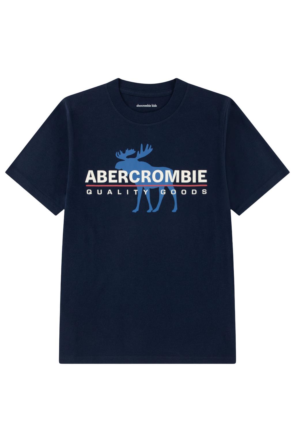 Donkerblauwe jongens Abercrombie & Fitch T-shirt van katoen met printopdruk, korte mouwen en ronde hals