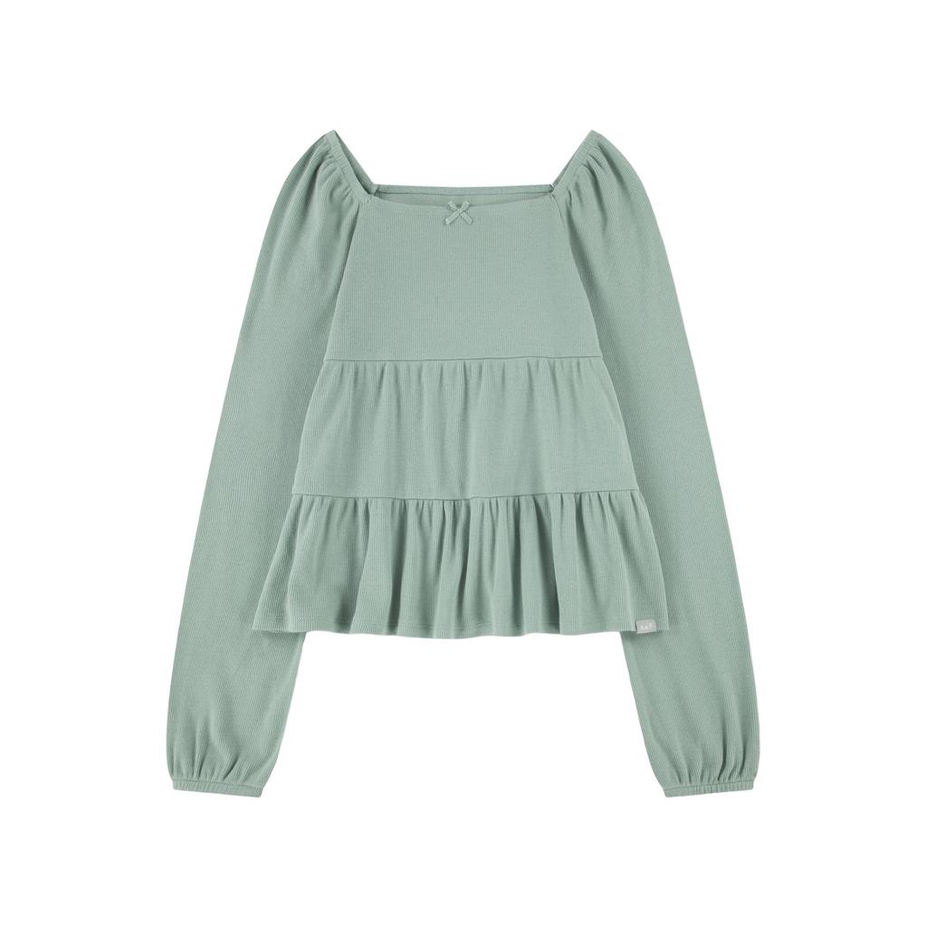 Groene meisjes Abercrombie & Fitch off shoulder top met lange mouwen en plooien