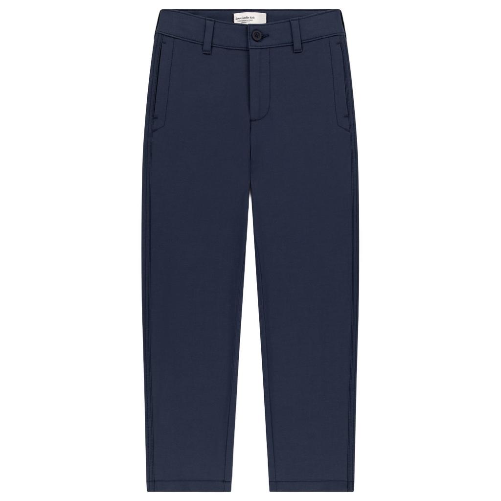 Donkerblauwe jongens Abercrombie & Fitch chino van stretchkatoen met rits- en knoopsluiting en effen
