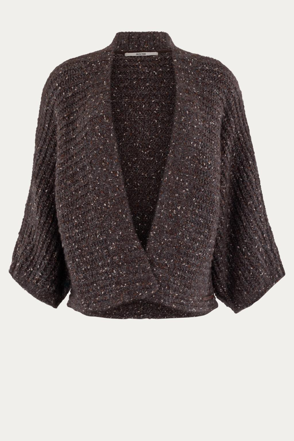 Bruine dames Moscow gebreid vest van acryl met effen, lange mouwen en V-hals
