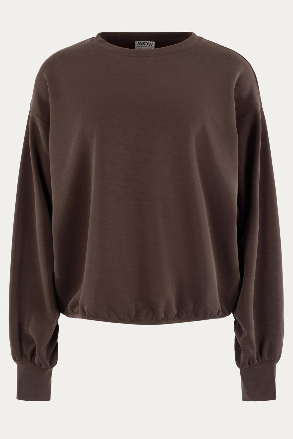 Bruine dames Moscow sweater van modal met effen, lange mouwen en ronde hals