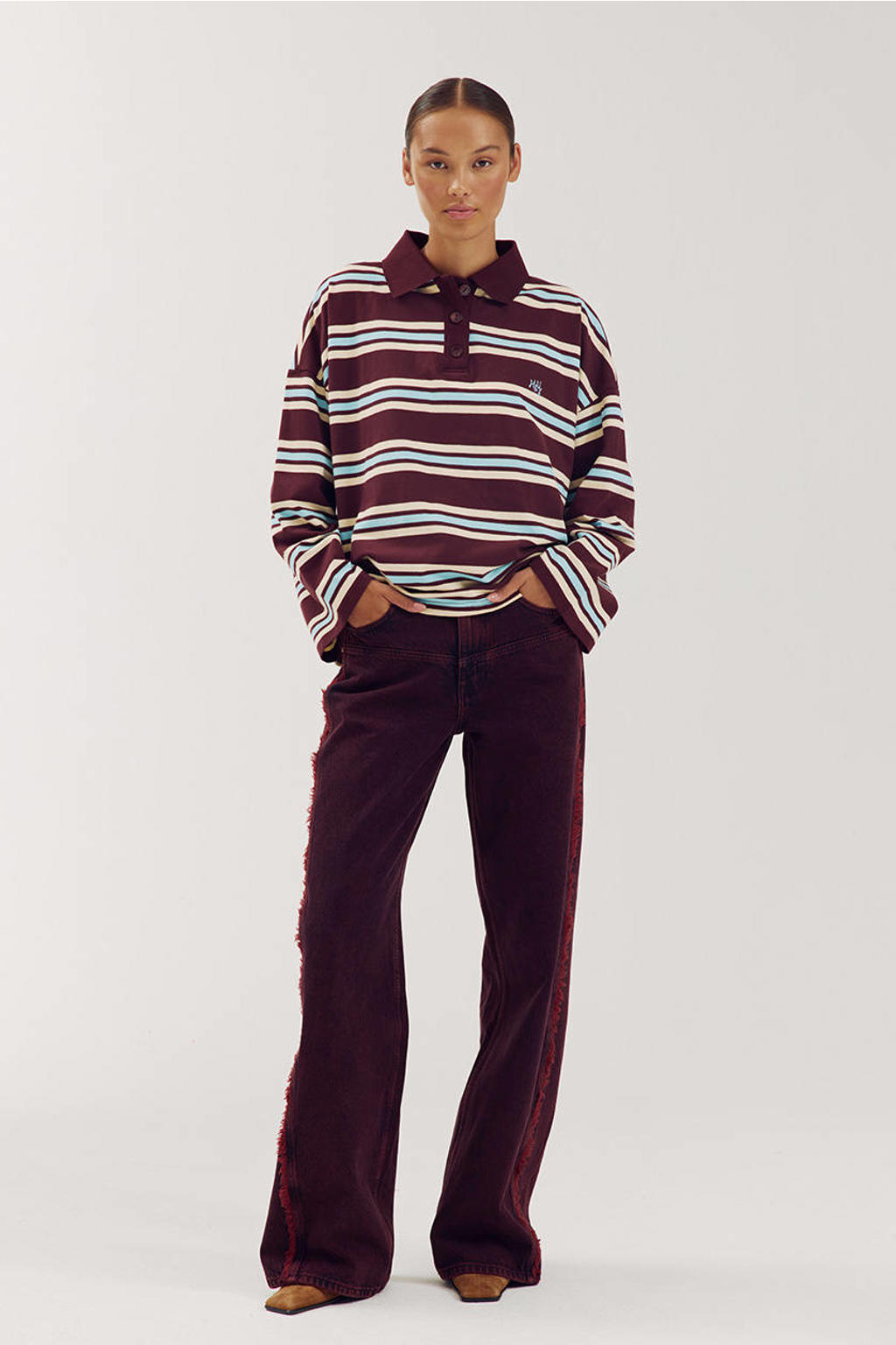 HARPER & YVE oversized gestreepte top - wijnrood