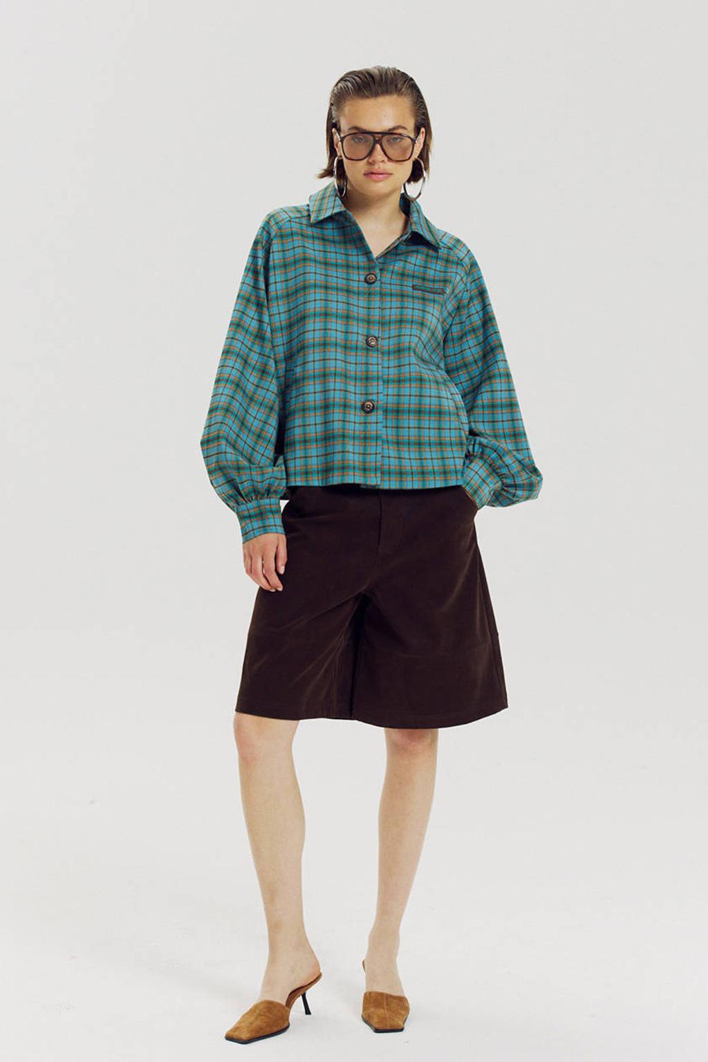 Blauwe dames HARPER & YVE geruite blouse van katoen met lange mouwen, klassieke kraag en knoopsluiting