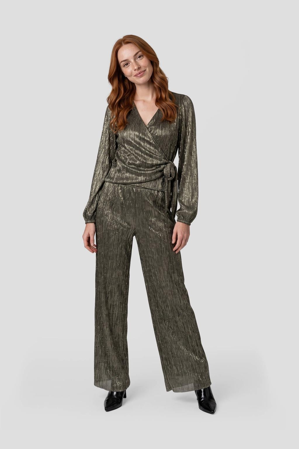 Anytime plisse wide leg broek zwart/zilver