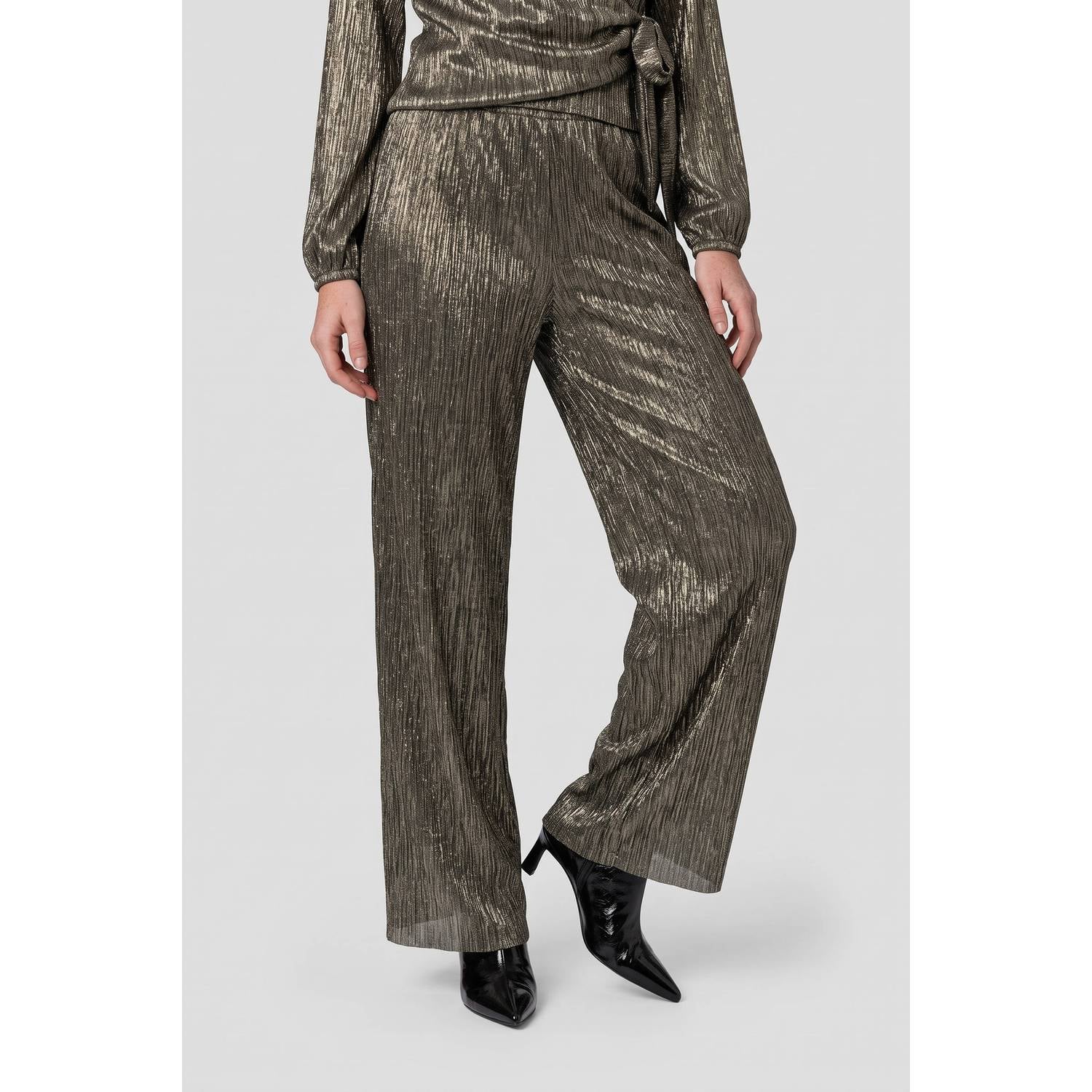 Anytime plisse wide leg broek zwart zilver