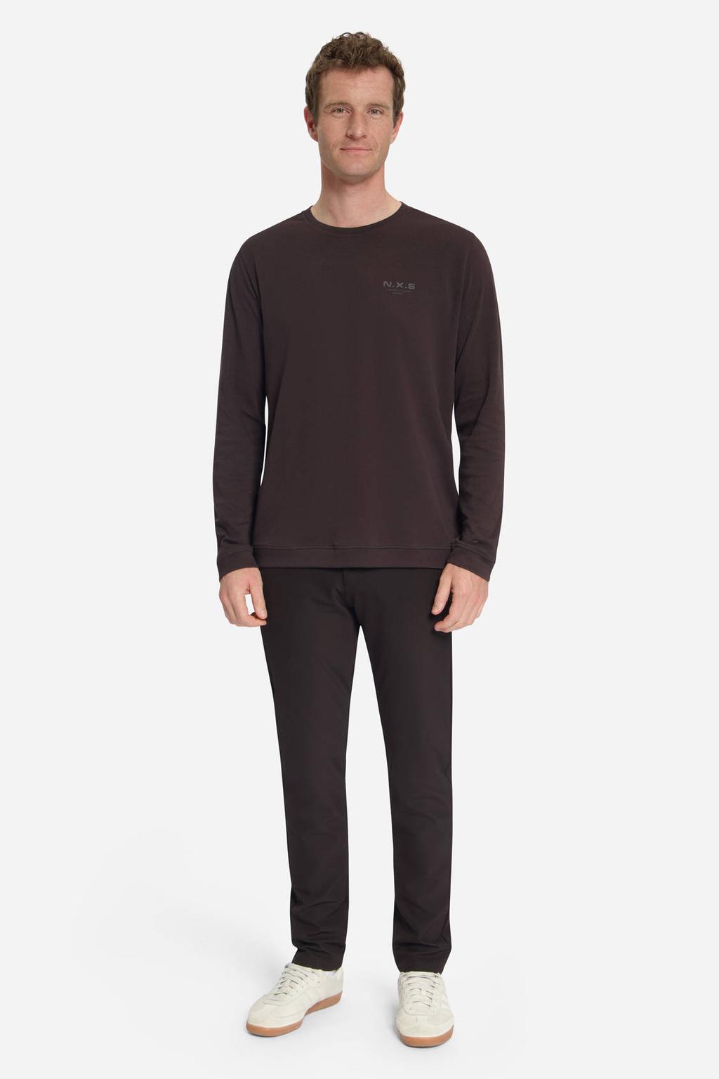 Donkerblauwe heren No Excess regular fit longsleeve van katoen met effen, lange mouwen en ronde hals