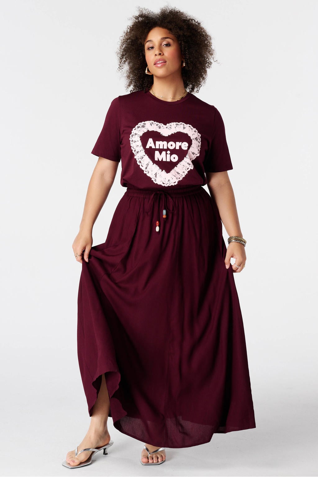 MS Mode T-shirt Plus Size met print - donkerrood