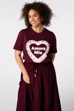 T-shirt Plus Size met print - donkerrood