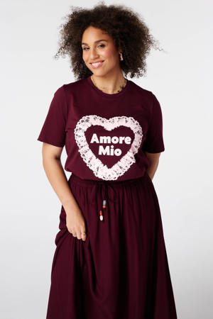 T-shirt Plus Size met print - donkerrood