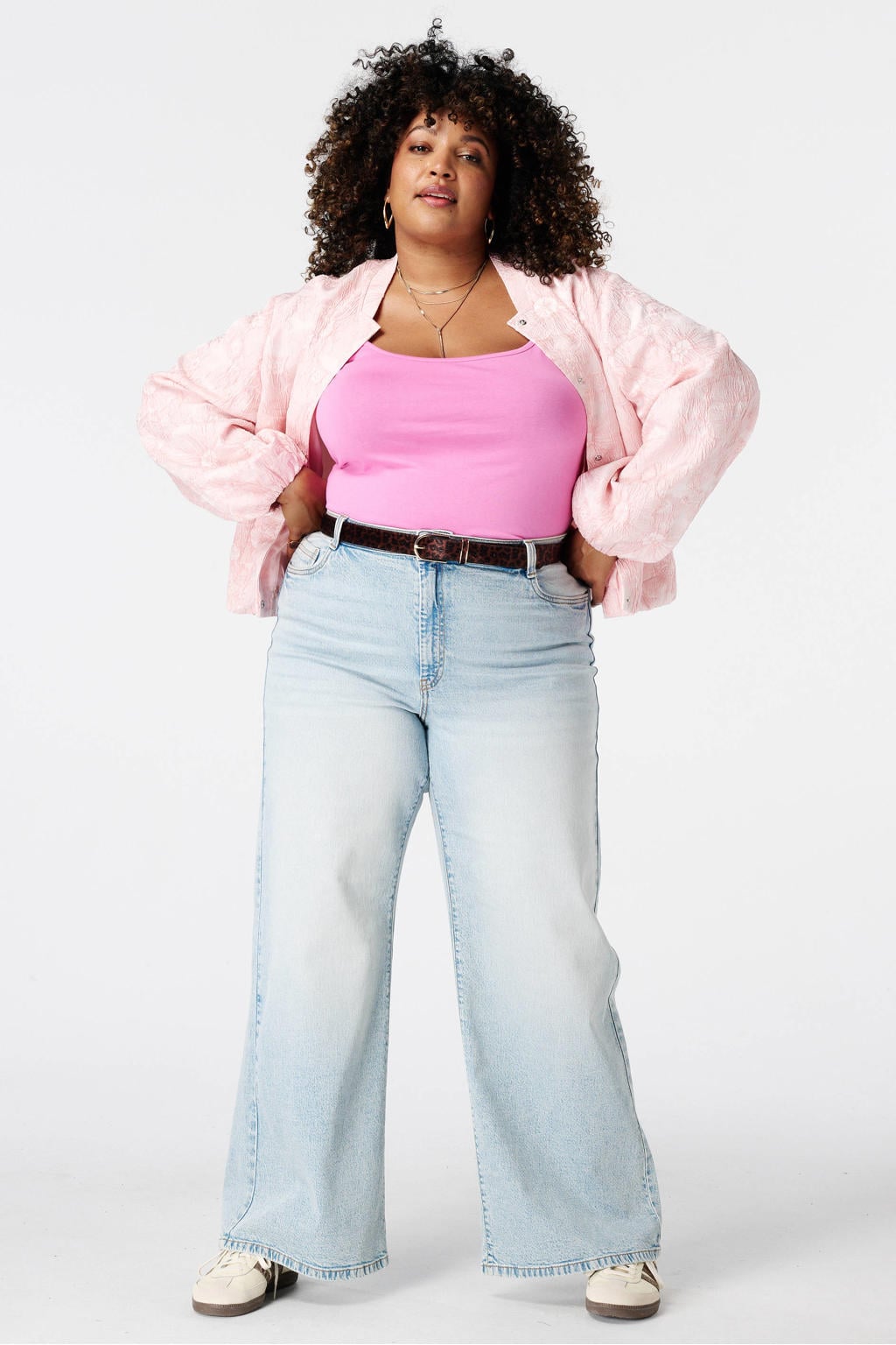 Roze dames MS Mode top Plus Size met klassieke kraag