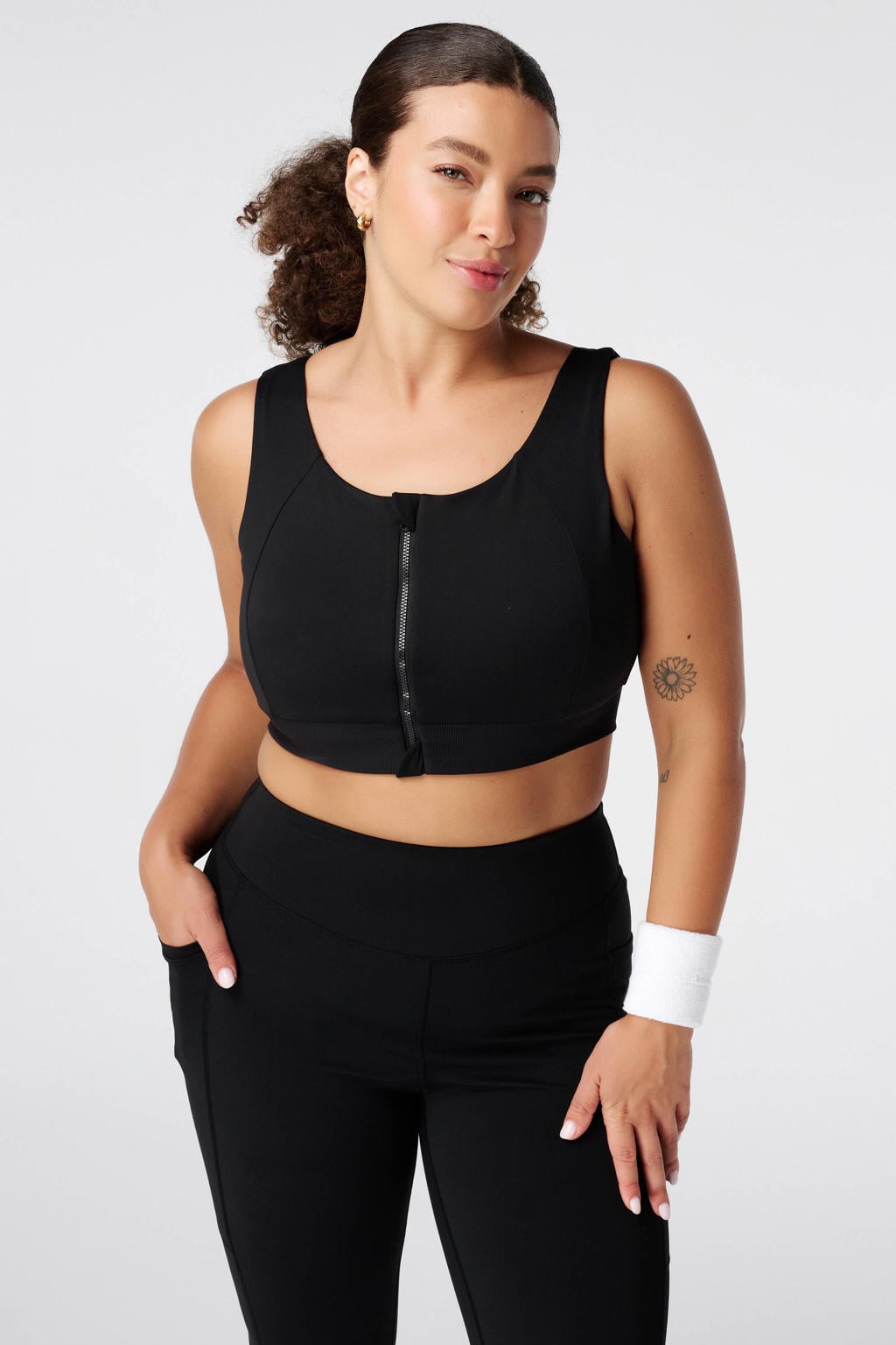 Zwarte dames MS Mode sportbh medium support Plus Size met effen