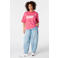 MS Mode gestreept T-shirt Plus Size met tekst - roze