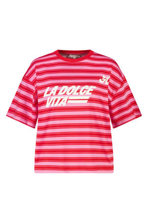 gestreept T-shirt Plus Size met tekst - roze