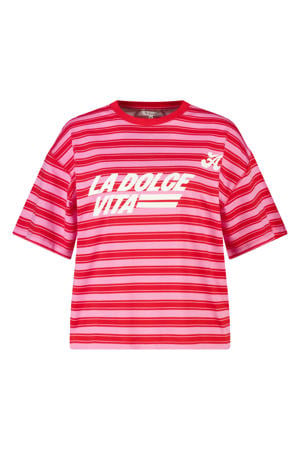gestreept T-shirt Plus Size met tekst - roze