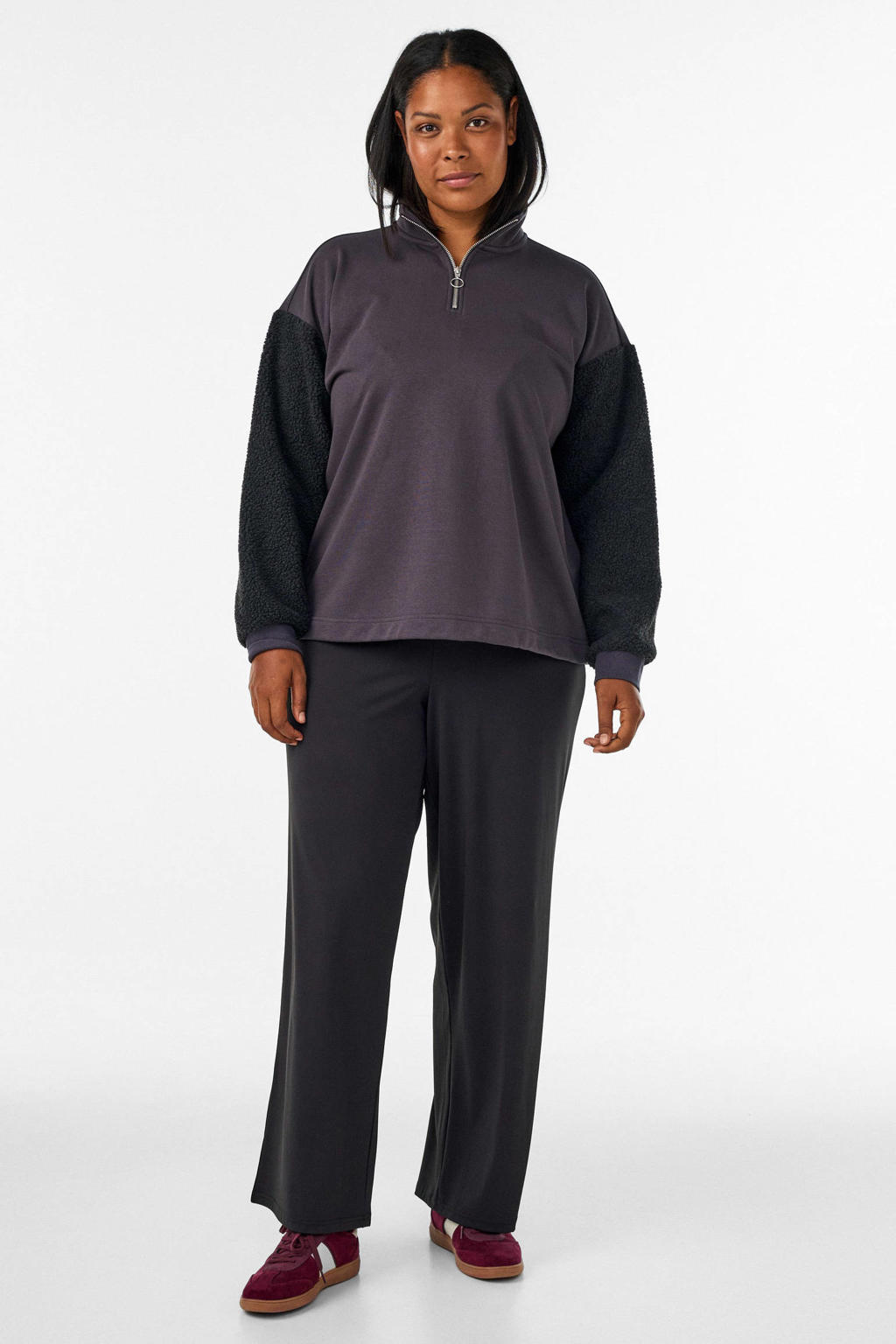 ACTIVE By Zizzi sportshirt met lange mouwen - donkerpaars/zwart