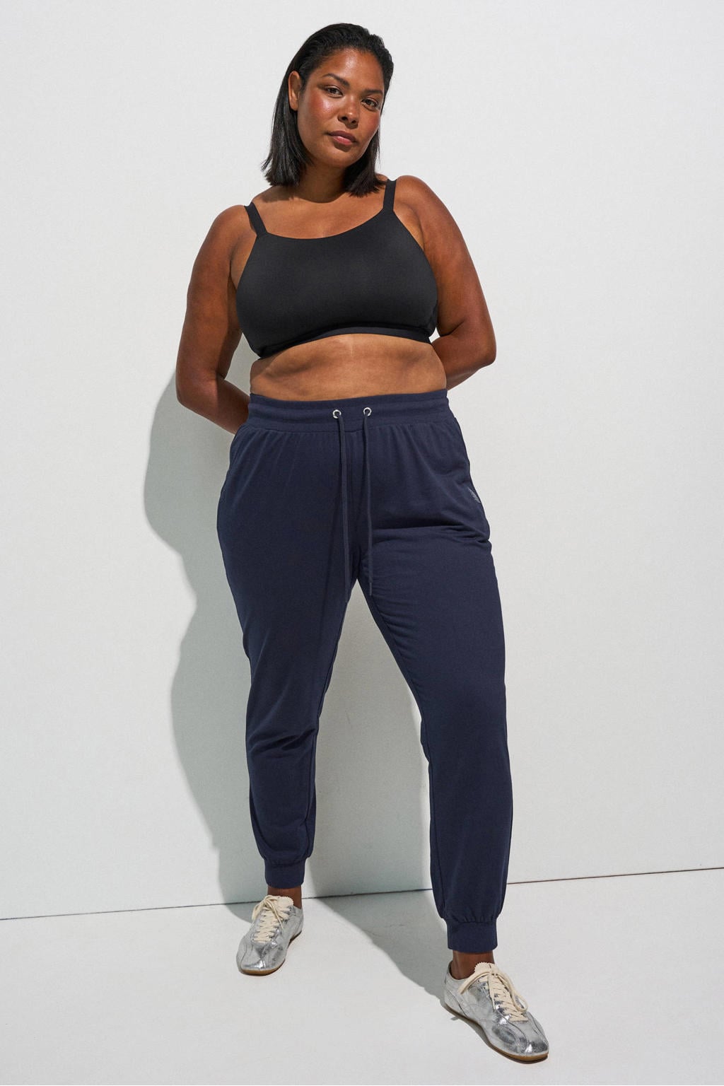 Donkerblauwe dames ACTIVE By Zizzi sportbroek van polyester met regular fit, regular waist en effen