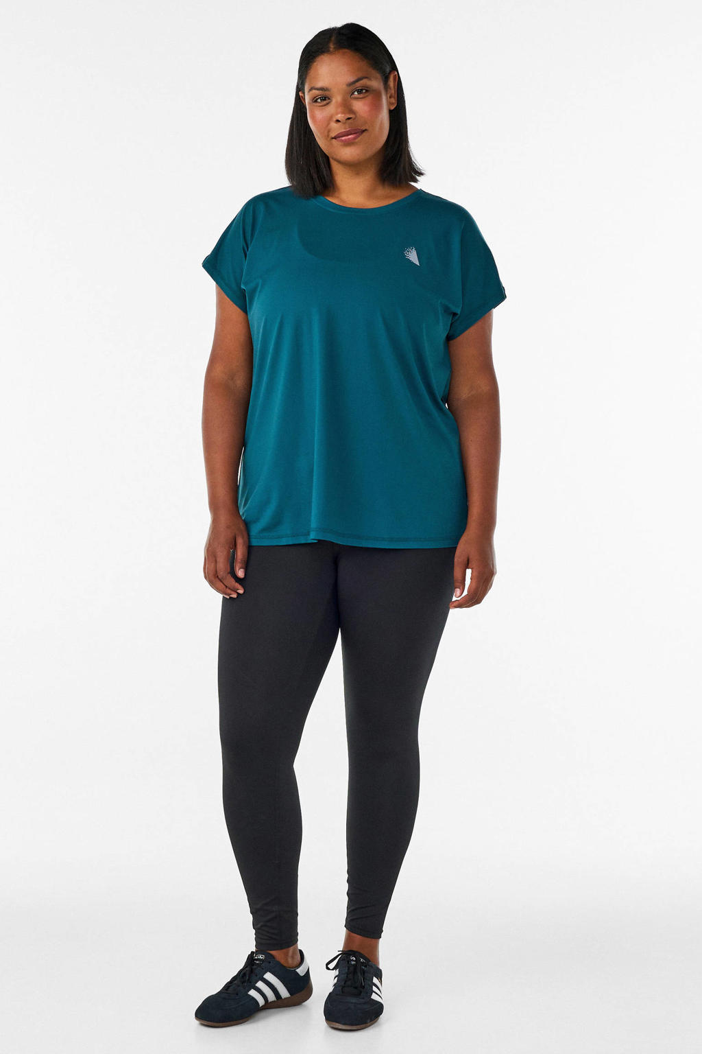 Petrolkleurige dames ACTIVE By Zizzi sportshirt van polyester met korte mouwen en ronde hals