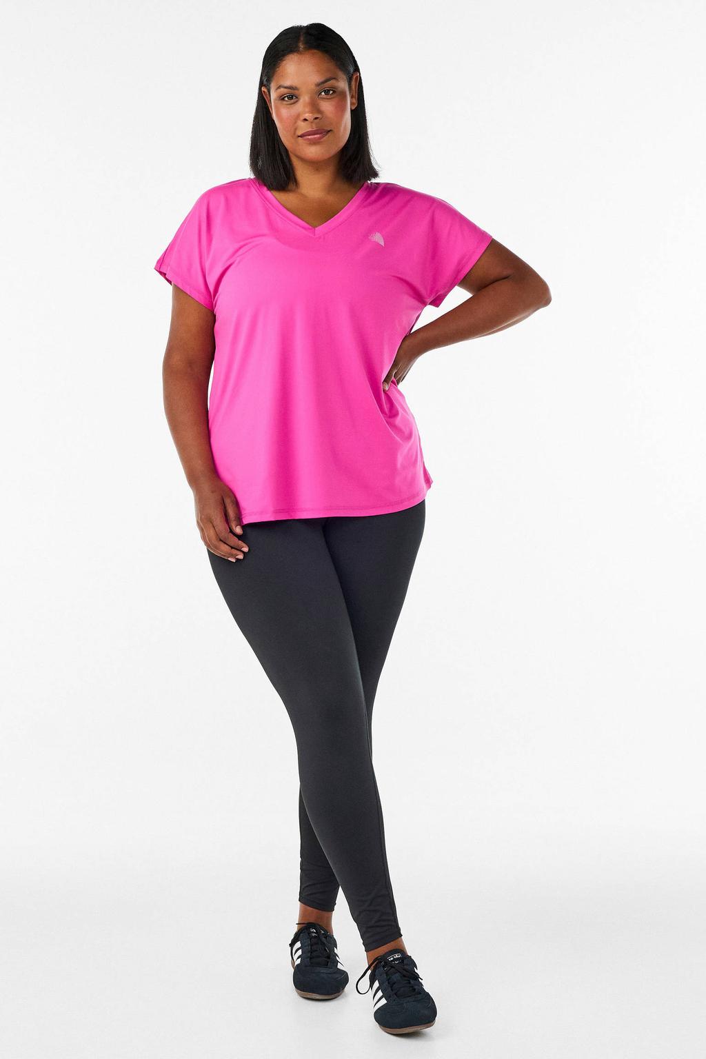 Roze dames ACTIVE By Zizzi sportshirt van polyester met korte mouwen en V-hals