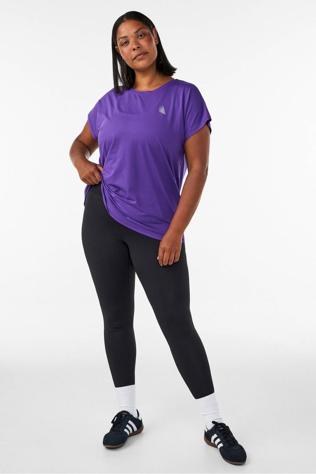 Paarse dames ACTIVE By Zizzi sportshirt van polyester met korte mouwen en ronde hals