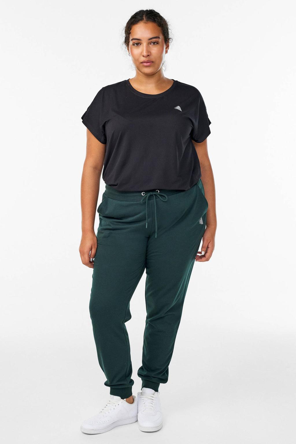 Donkergroene dames ACTIVE By Zizzi sportbroek van polyester met regular fit, regular waist en effen