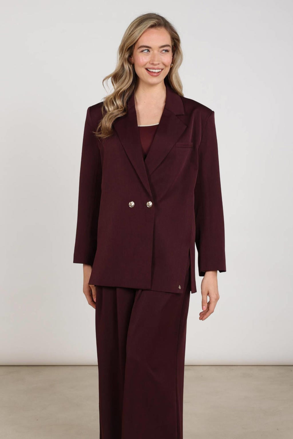 Aubergine dames NUKUS oversized blazer van polyester met effen, lange mouwen, reverskraag en knoopsluiting