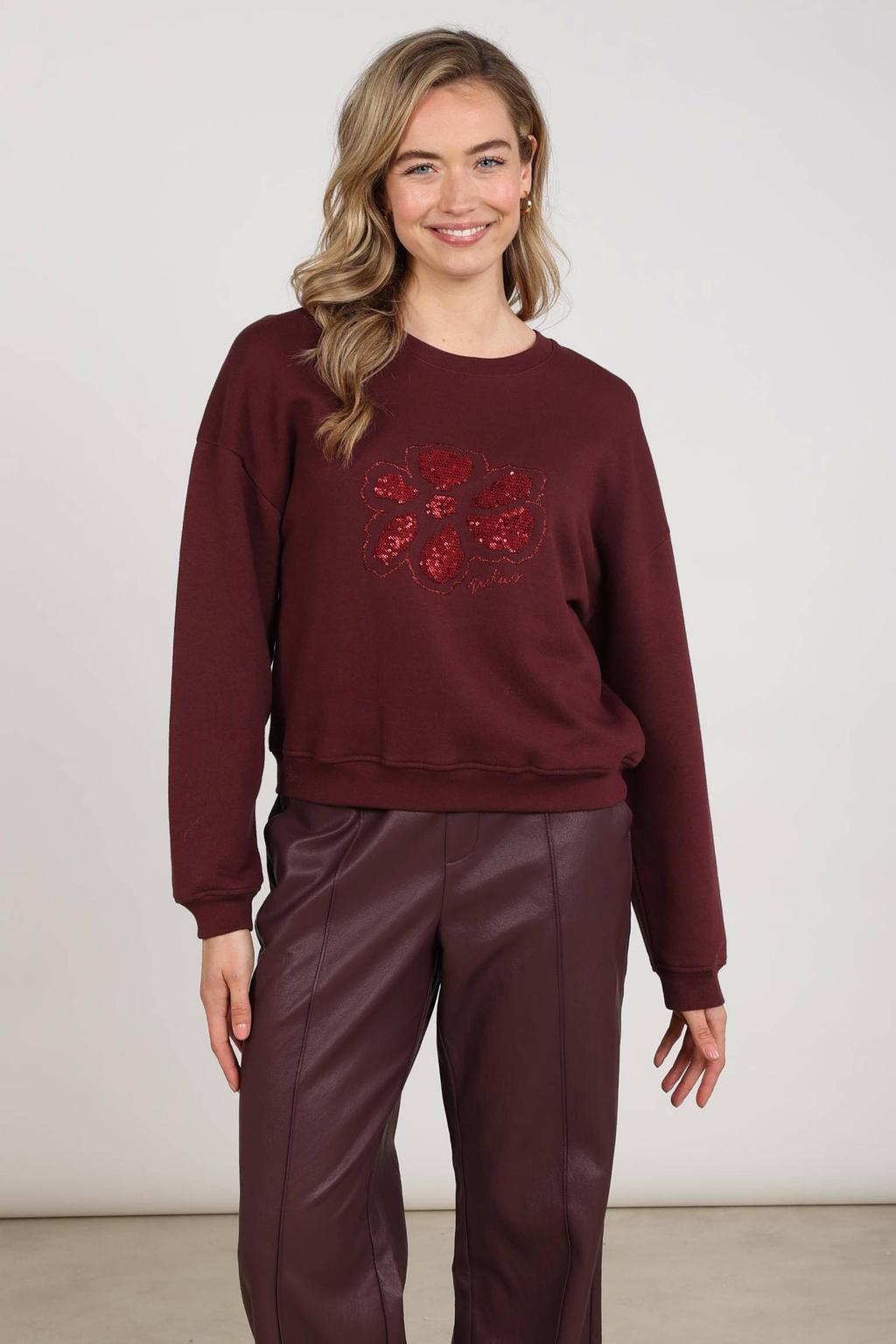 Donkerrode dames NUKUS sweater en print met lange mouwen en ronde hals