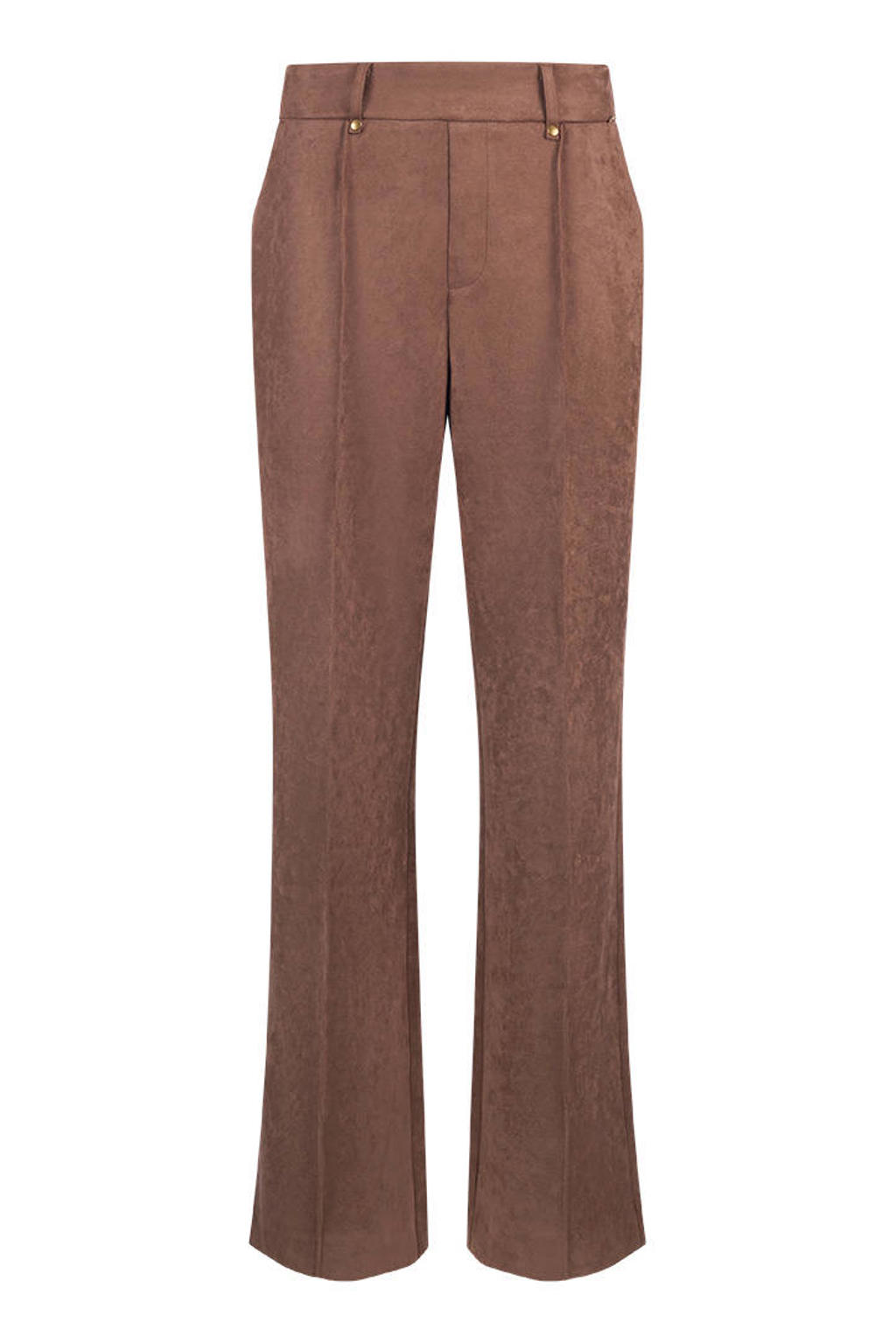 Bruine dames NUKUS suèdelook wide leg broek met high waist en effen