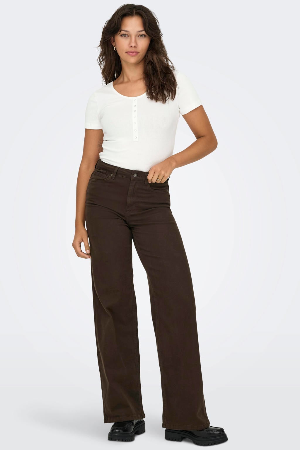 Donkerblauwe dames ONLY Onlmadison Blush Hw Wide Color Dnm Noos jeans met high waist en effen