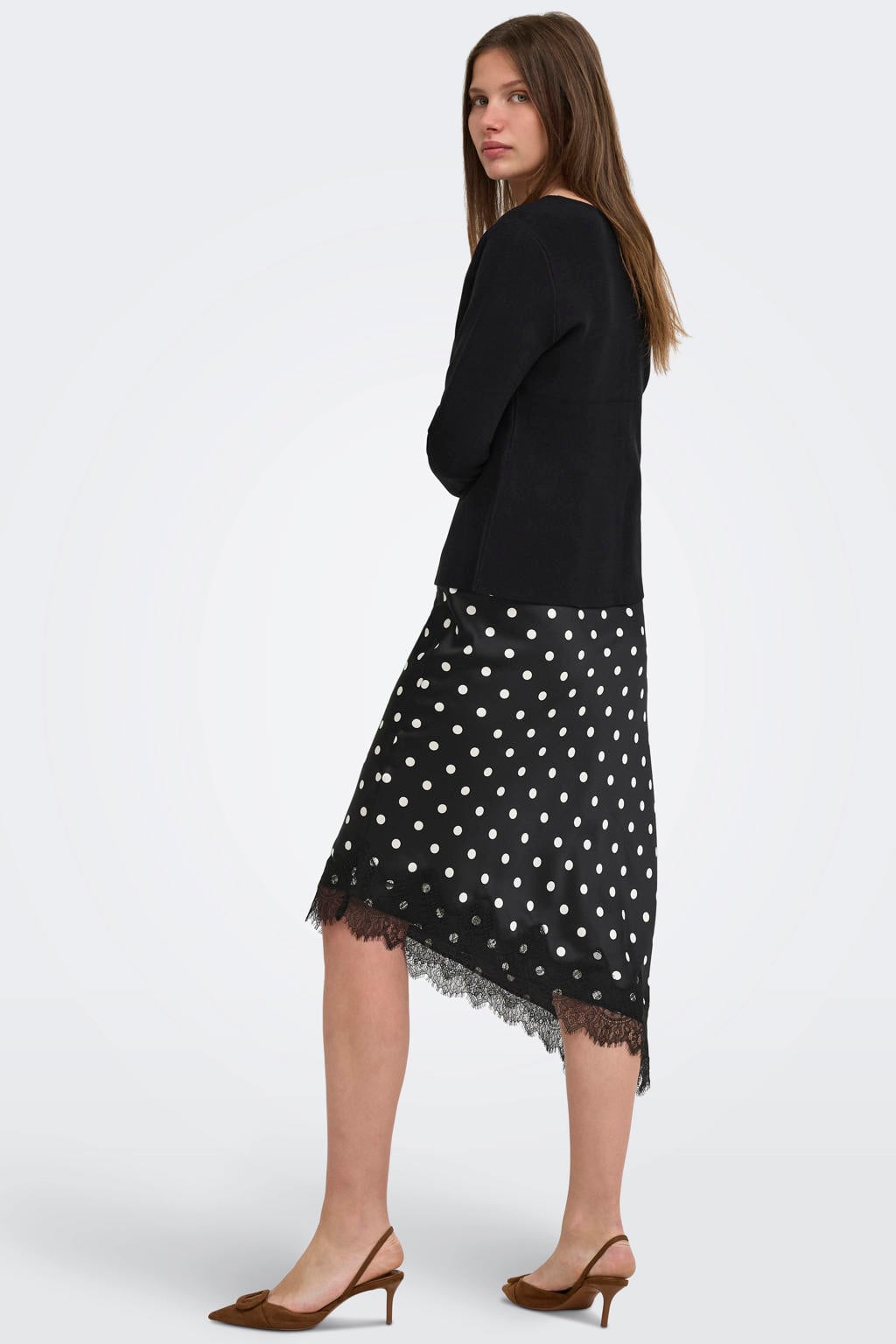 Zwarte dames ONLY gebreide vest van viscose met effen, lange mouwen, ronde hals en knoopsluiting