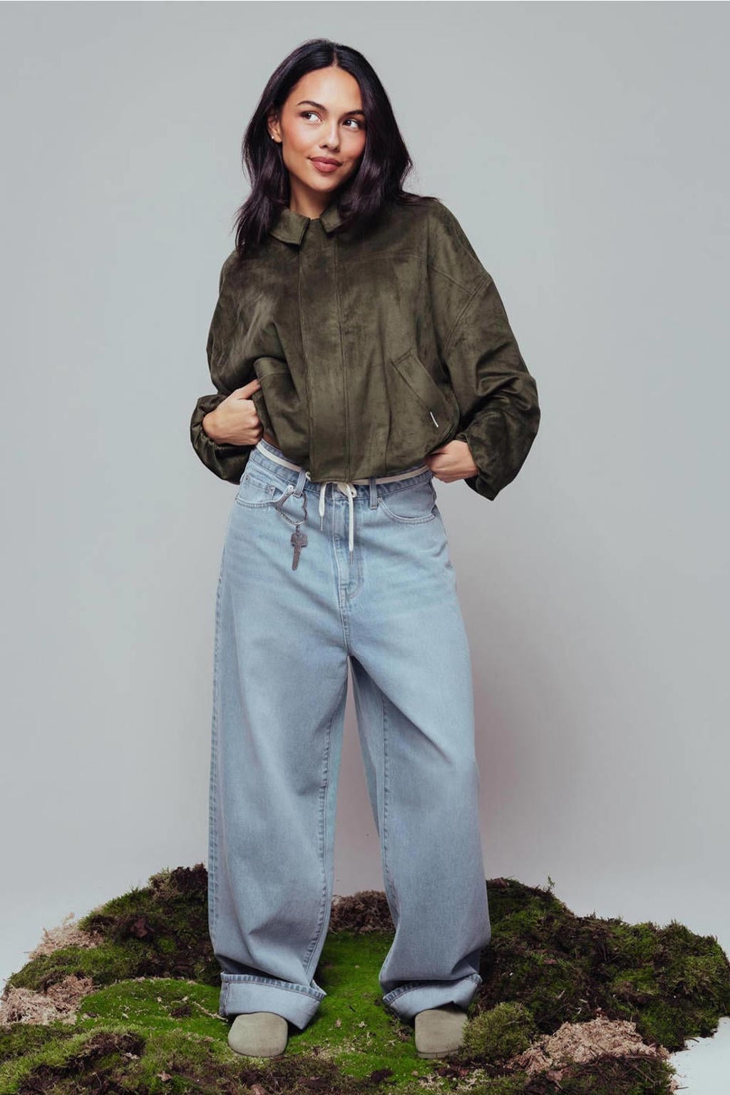 Light blue denim dames Catwalk Junkie high waist baggy jeans van denim met rits- en knoopsluiting en effen