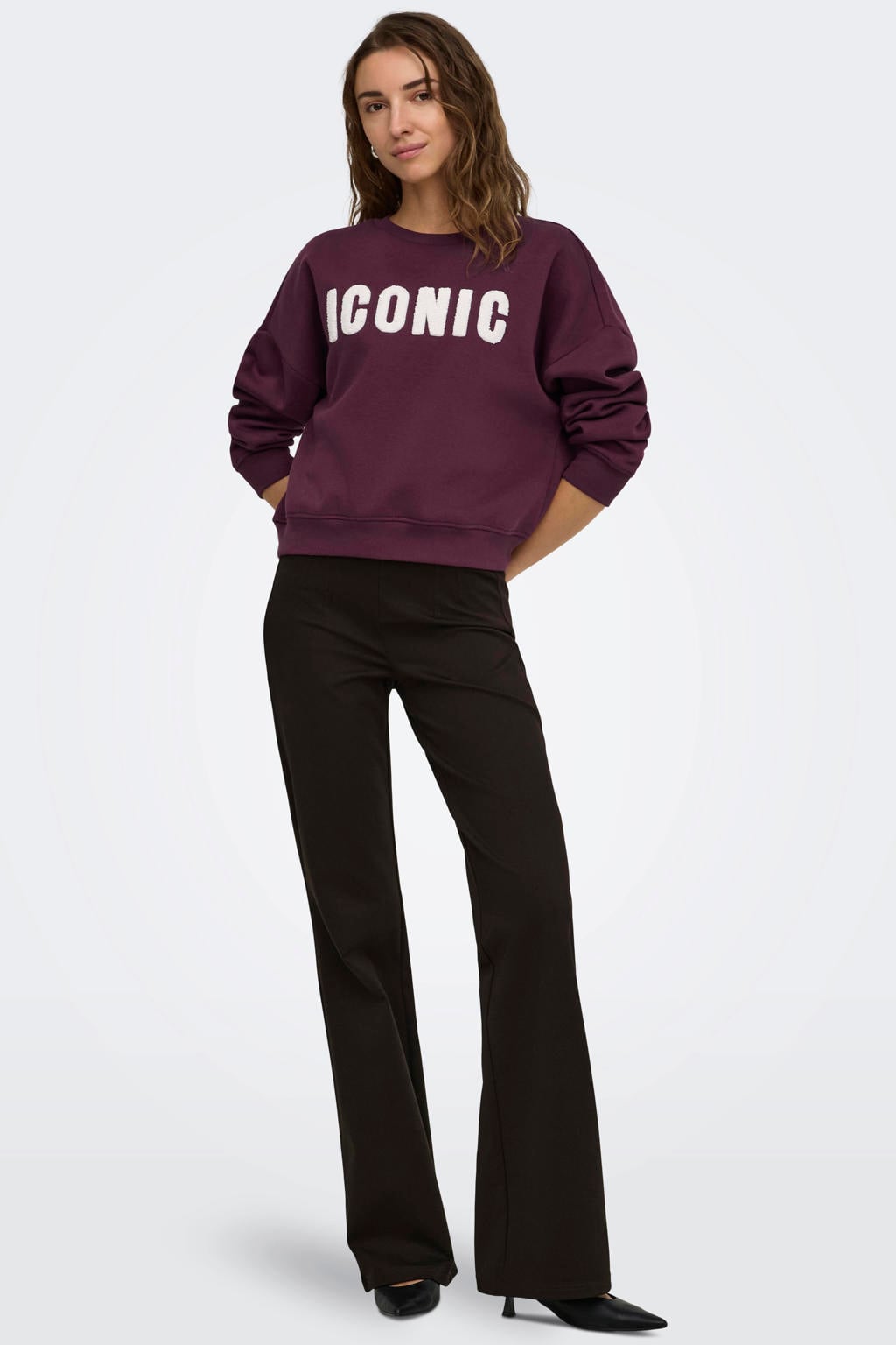 ONLY oversized sweater met tekst - donkerrood