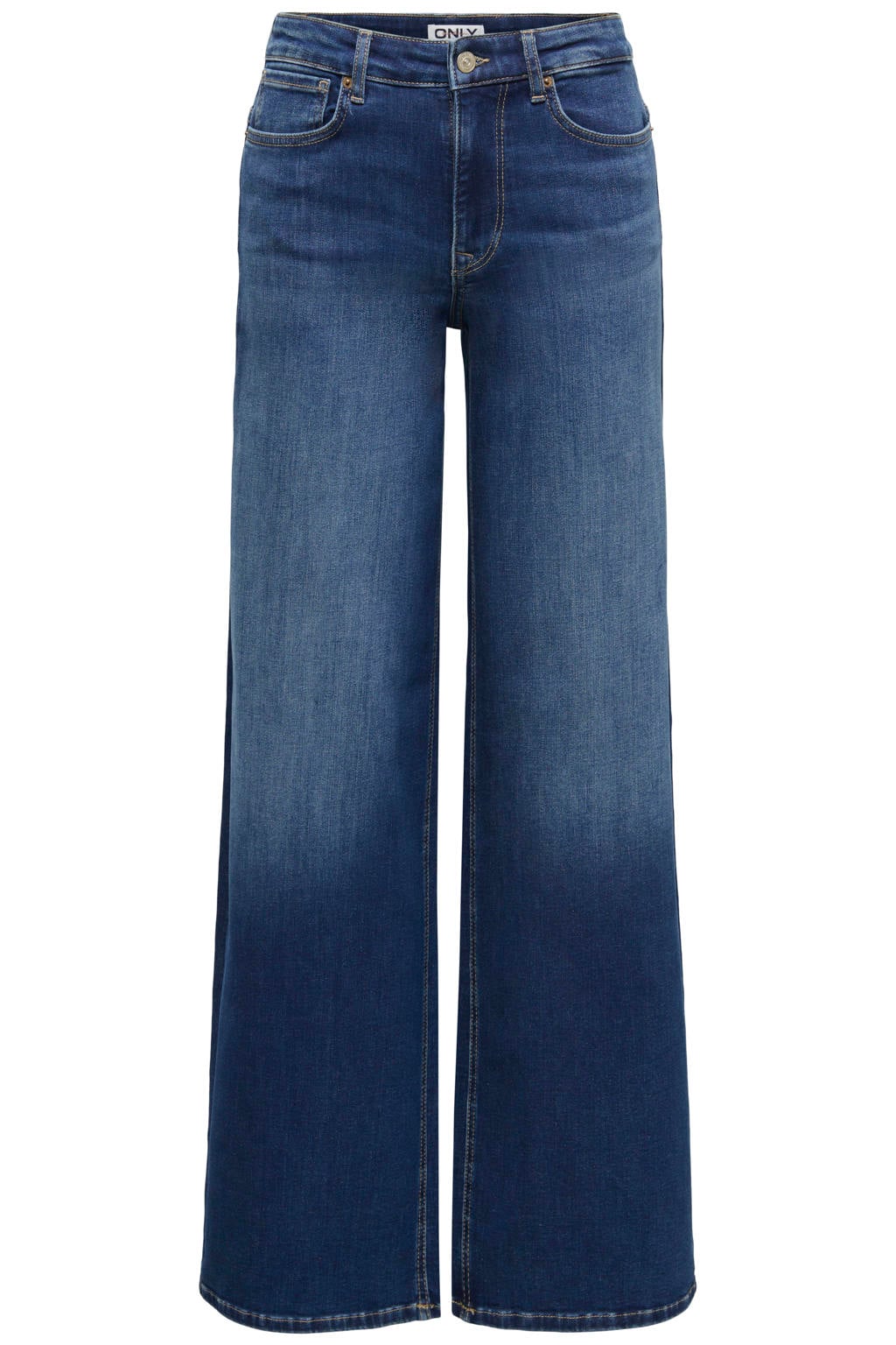 Dark blue denim dames ONLY Onlmadison Blush Hw Wide Dnm Dot229 Noos jeans met high waist en effen
