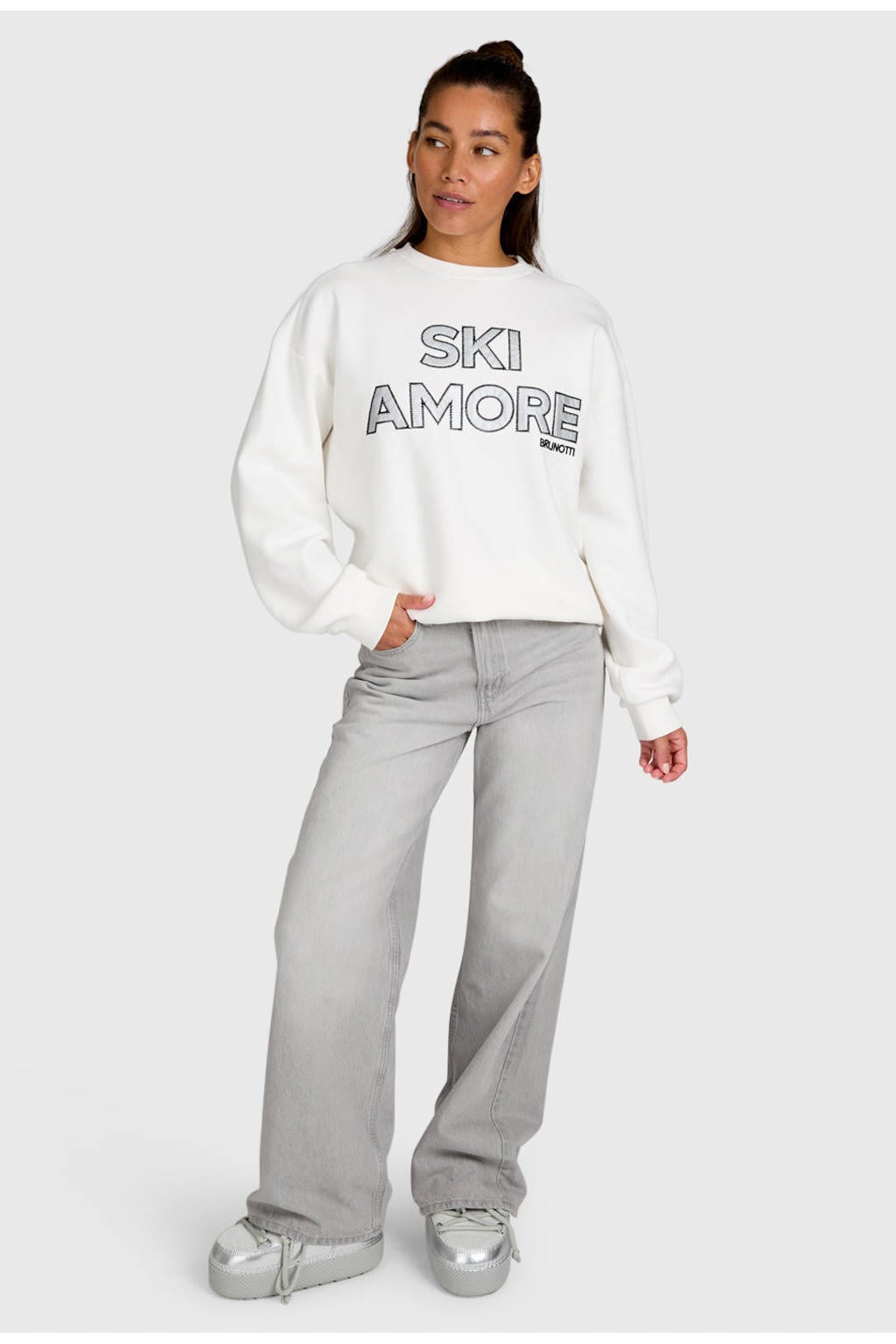 Brunotti katoenen sweater met tekst - wit