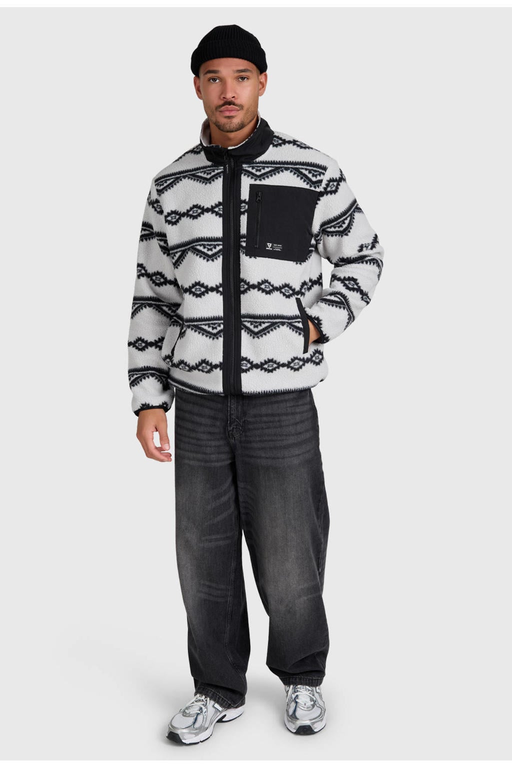 Lichtgrijze heren Brunotti regular fit fleece outdoor vest met lange mouwen en opstaande kraag