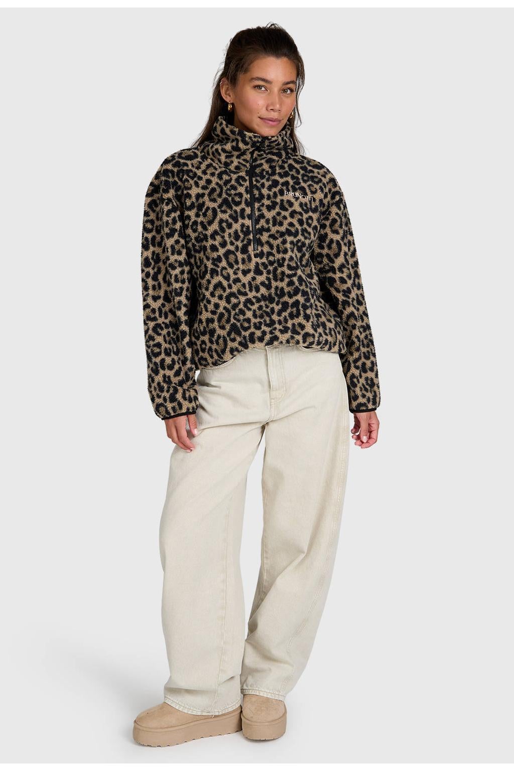 Brunotti Rezan skipully met panterprint - zwart/bruin