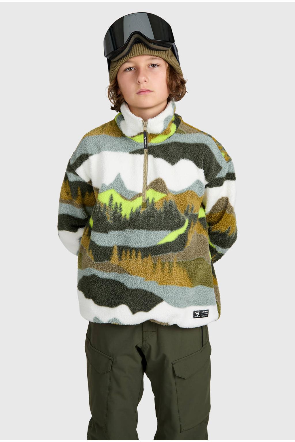 Brunotti fleece outdoor sweater met opstaande kraag - groen