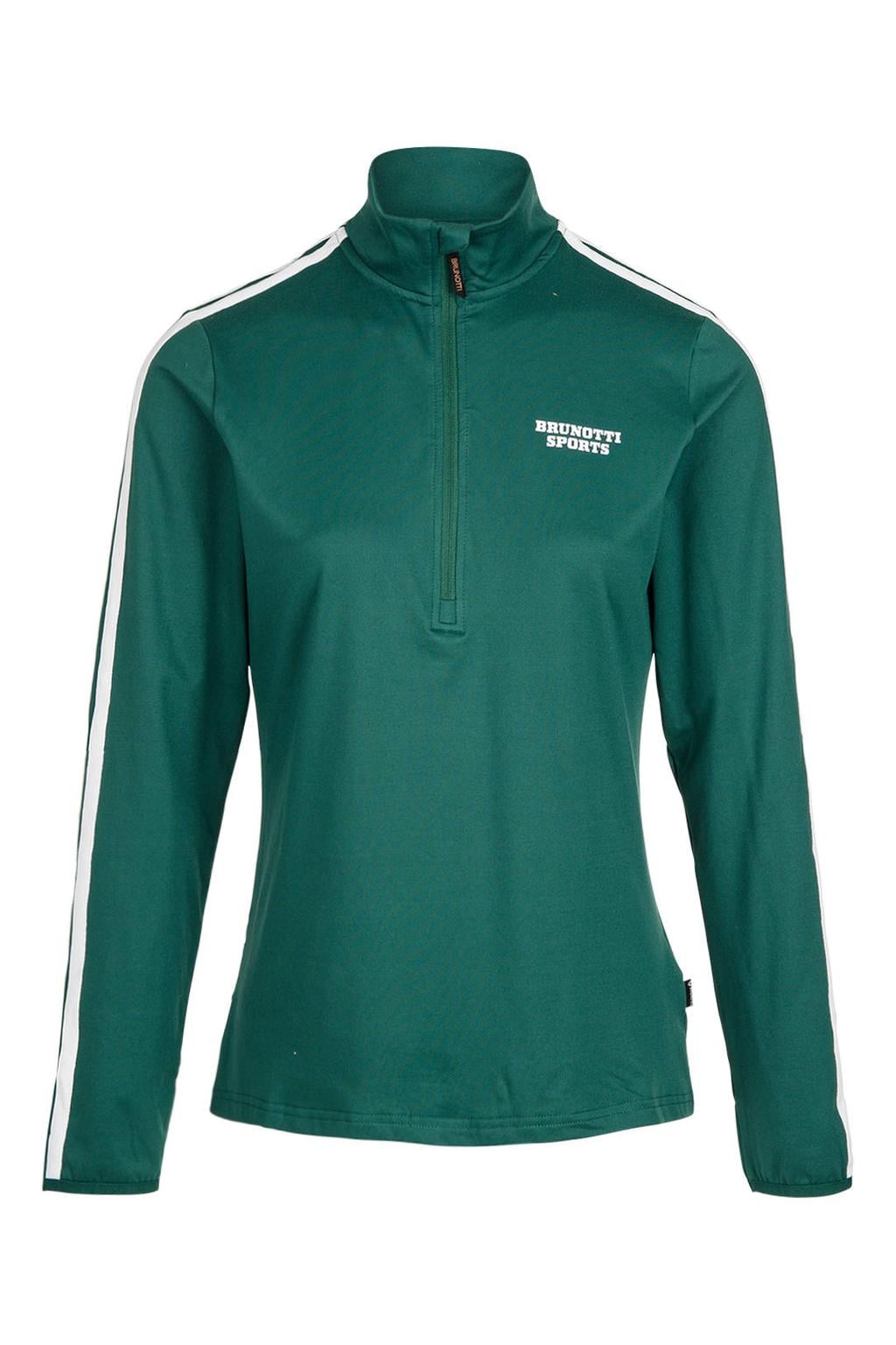 Donkergroene dames Brunotti skipully van fleece met lange mouwen, opstaande kraag en halve rits