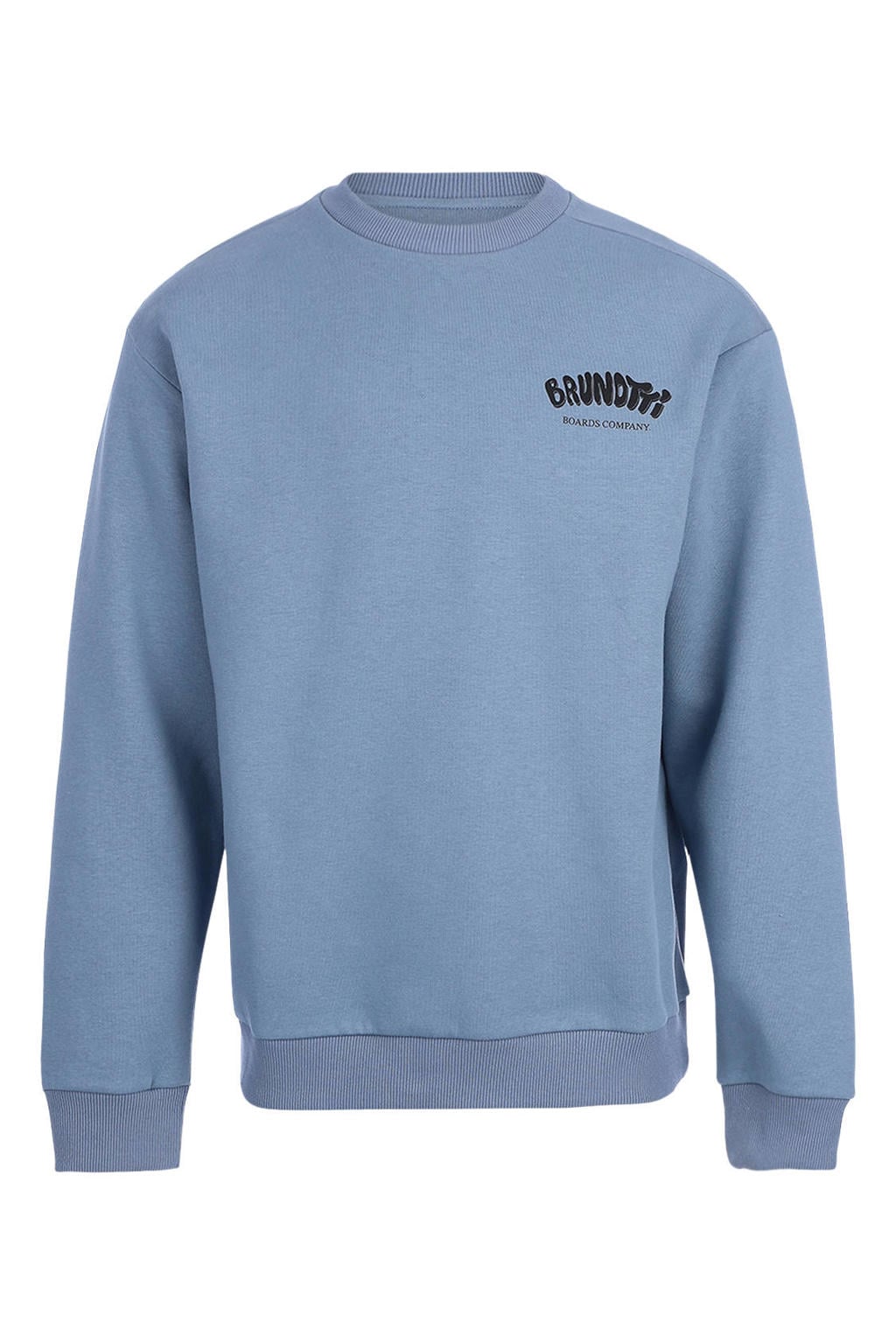 Lichtblauw en zwarte heren Brunotti outdoor sweater van katoen met backprint, lange mouwen en ronde hals