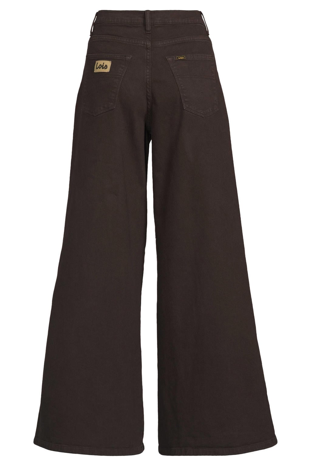 Donkerblauwe dames Lois Marlene wide leg jeans van denim met high waist, rits- en knoopsluiting en effen