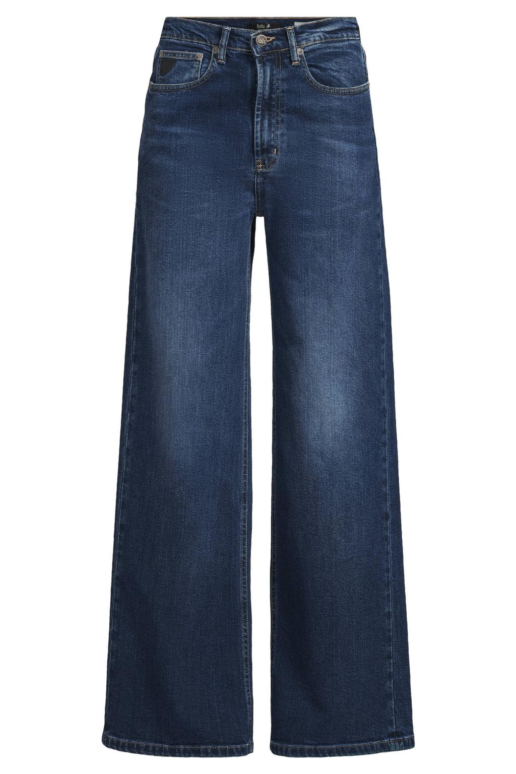 Dark blue denim dames Lois Skater Loose-Z wide leg jeans van denim met rits- en knoopsluiting en effen